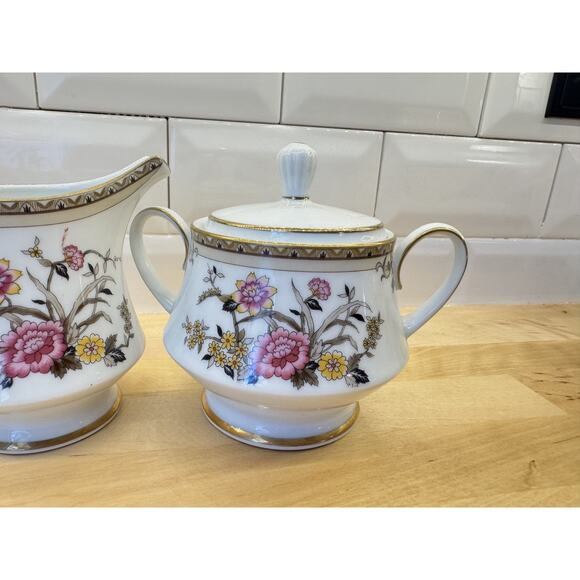 Noritake Asian Dreams 2502 Gold Trim Fine China Creamer And Sugar Bowl - Picture 3 of 4